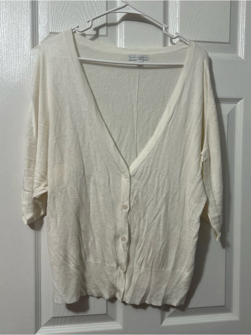 New York & Company Cream Knit Cardigan Top